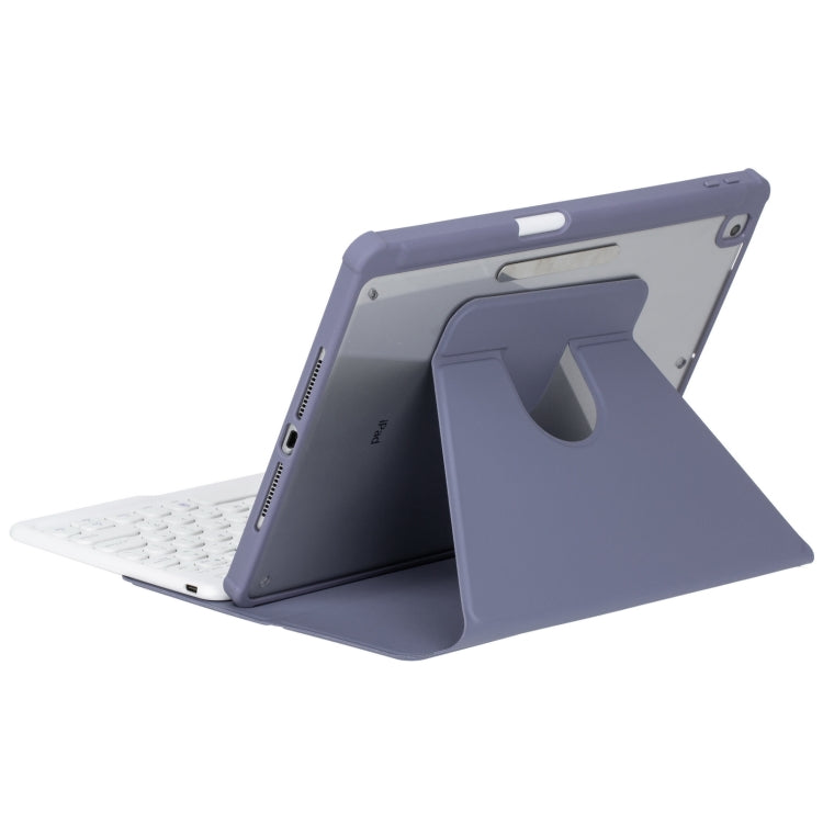 For iPad Pro 11 2024 YL13 360 Rotation Acrylic Transparent Round Keycap Bluetooth Keyboard Leather Case(Purple)