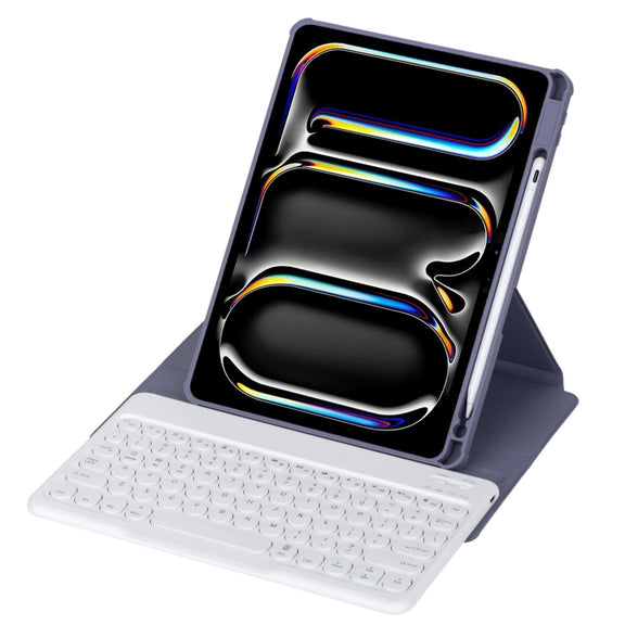 For iPad Pro 11 2024 YL13 360 Rotation Acrylic Transparent Round Keycap Bluetooth Keyboard Leather Case(Purple)
