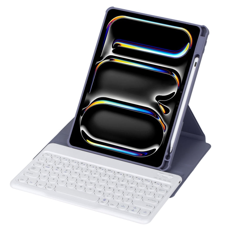 For iPad Pro 11 2024 YL13 360 Rotation Acrylic Transparent Round Keycap Bluetooth Keyboard Leather Case(Purple)