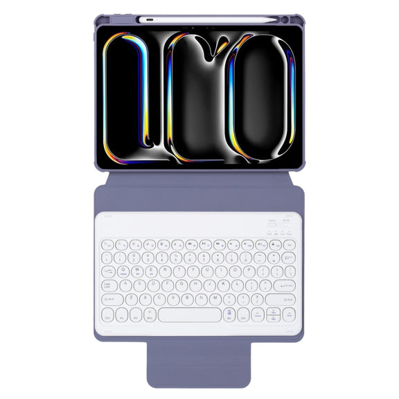 For iPad Pro 11 2024 YL13 360 Rotation Acrylic Transparent Round Keycap Bluetooth Keyboard Leather Case(Purple)
