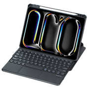 For iPad Pro 11 2024 YL13-A 360 Rotation Acrylic Transparent Round Keycap Bluetooth Keyboard Leather Case With Touch Control(Black)