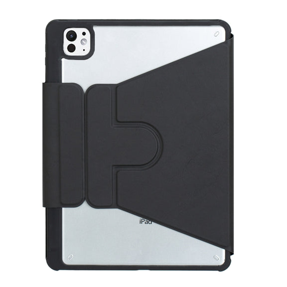 For iPad Pro 11 2024 YL13-A 360 Rotation Acrylic Transparent Round Keycap Bluetooth Keyboard Leather Case With Touch Control(Black)