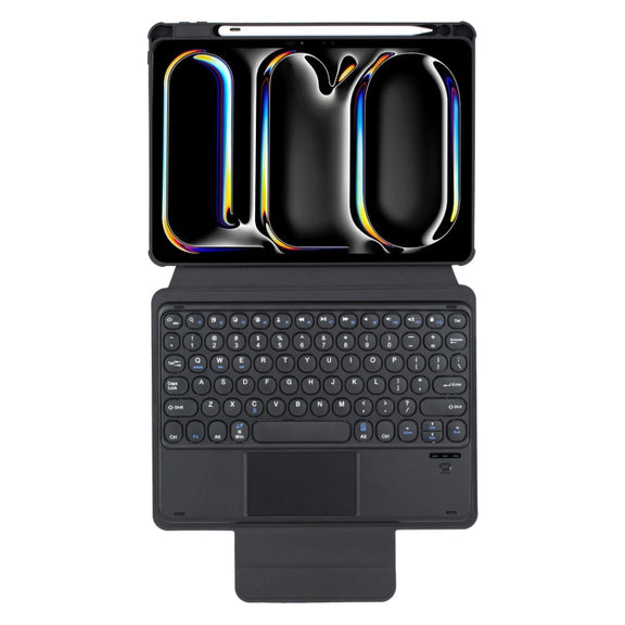 For iPad Pro 11 2024 YL13-A 360 Rotation Acrylic Transparent Round Keycap Bluetooth Keyboard Leather Case With Touch Control(Black)
