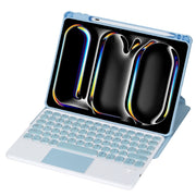 For iPad Pro 11 2024 YL13-A 360 Rotation Acrylic Transparent Round Keycap Bluetooth Keyboard Leather Case With Touch Control(Blue)