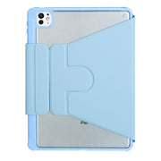 For iPad Pro 11 2024 YL13-A 360 Rotation Acrylic Transparent Round Keycap Bluetooth Keyboard Leather Case With Touch Control(Blue)