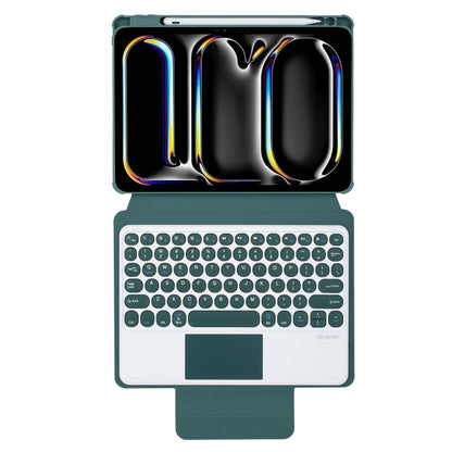 For iPad Pro 11 2024 YL13-A 360 Rotation Acrylic Transparent Round Keycap Bluetooth Keyboard Leather Case With Touch Control(Green) - For iPad Pro by PMC Jewellery | Online Shopping South Africa | PMC Jewellery | Buy Now Pay Later Mobicred