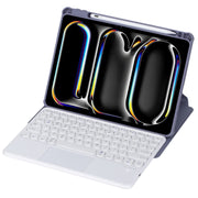 For iPad Pro 11 2024 YL13-A 360 Rotation Acrylic Transparent Round Keycap Bluetooth Keyboard Leather Case With Touch Control(Purple)
