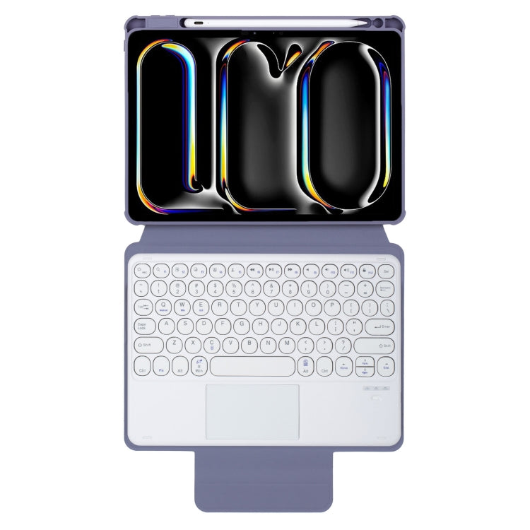 For iPad Pro 11 2024 YL13-A 360 Rotation Acrylic Transparent Round Keycap Bluetooth Keyboard Leather Case With Touch Control(Purple) - For iPad Pro by PMC Jewellery | Online Shopping South Africa | PMC Jewellery | Buy Now Pay Later Mobicred