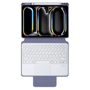 For iPad Pro 11 2024 YL13-A 360 Rotation Acrylic Transparent Round Keycap Bluetooth Keyboard Leather Case With Touch Control(Purple)