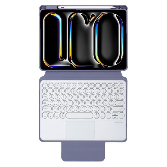 For iPad Pro 11 2024 YL13-A 360 Rotation Acrylic Transparent Round Keycap Bluetooth Keyboard Leather Case With Touch Control(Purple)