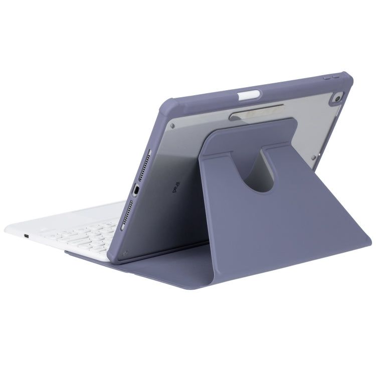 For iPad Pro 11 2024 YL13-A 360 Rotation Acrylic Transparent Round Keycap Bluetooth Keyboard Leather Case With Touch Control(Purple)