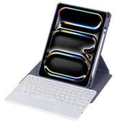 For iPad Pro 11 2024 YL13-A 360 Rotation Acrylic Transparent Round Keycap Bluetooth Keyboard Leather Case With Touch Control(Purple)