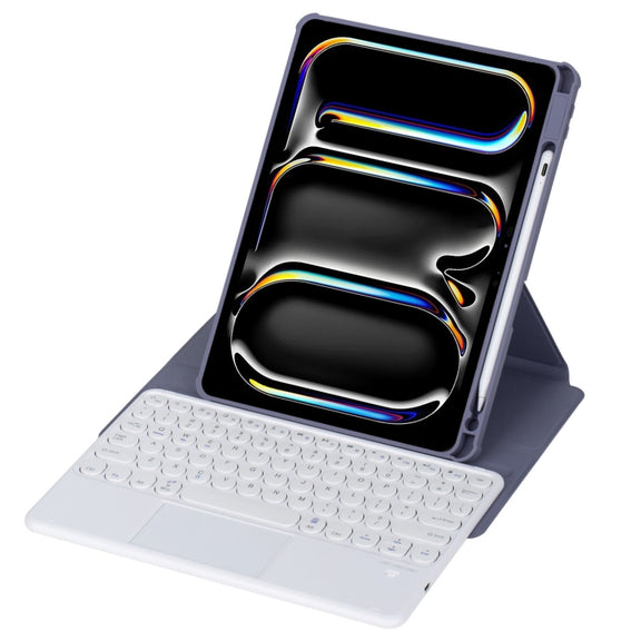 For iPad Pro 11 2024 YL13-A 360 Rotation Acrylic Transparent Round Keycap Bluetooth Keyboard Leather Case With Touch Control(Purple)