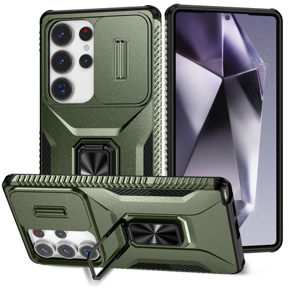 For Samsung Galaxy S25 Ultra 5G Sliding Camshield Holder Phone Case(Alpine Green)