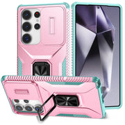 For Samsung Galaxy S25 Ultra 5G Sliding Camshield Holder Phone Case(Pink + Grey Green)