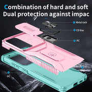 For Samsung Galaxy S25 Ultra 5G Sliding Camshield Holder Phone Case(Pink + Grey Green)