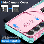 For Samsung Galaxy S25 Ultra 5G Sliding Camshield Holder Phone Case(Pink + Grey Green)