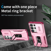 For Samsung Galaxy S25 Ultra 5G Sliding Camshield Holder Phone Case(Pink + Rose Red)