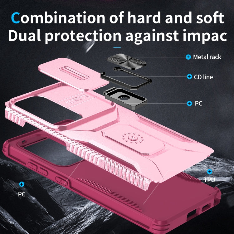 For Samsung Galaxy S25 Ultra 5G Sliding Camshield Holder Phone Case(Pink + Rose Red)