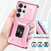 For Samsung Galaxy S25 Ultra 5G Sliding Camshield Holder Phone Case(Pink + Rose Red)