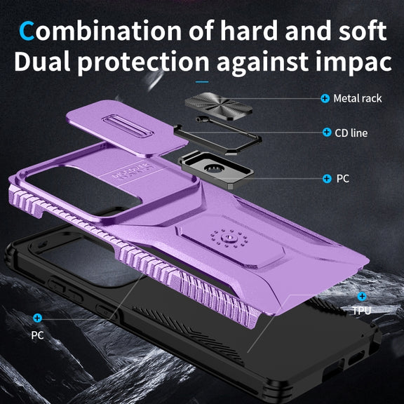 For Samsung Galaxy S25 Ultra 5G Sliding Camshield Holder Phone Case(Purple)