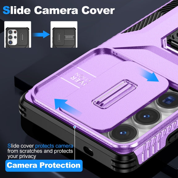 For Samsung Galaxy S25 Ultra 5G Sliding Camshield Holder Phone Case(Purple)