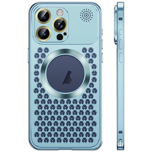 For iPhone 16 Pro Max Spring Buckle MagSafe Magnetic Metal Aromatherapy Phone Case(Blue)