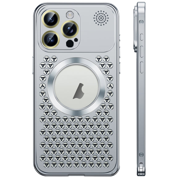 For iPhone 16 Pro Max Spring Buckle MagSafe Magnetic Metal Aromatherapy Phone Case(Silver)