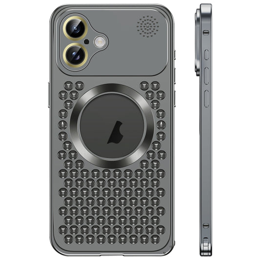 For iPhone 16 Spring Buckle MagSafe Magnetic Metal Aromatherapy Phone Case(Black) - free shipping - PMC Jewellery - Order now!