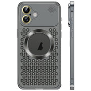 For iPhone 16 Spring Buckle MagSafe Magnetic Metal Aromatherapy Phone Case(Black)