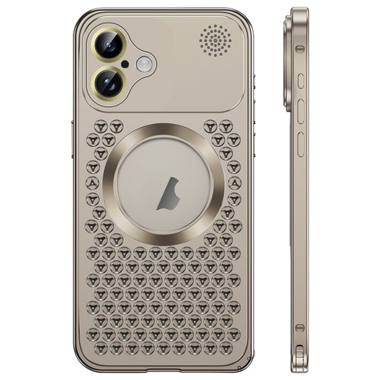 For iPhone 16 Spring Buckle MagSafe Magnetic Metal Aromatherapy Phone Case(Grey) - free shipping - PMC Jewellery - Order now!