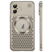For iPhone 16 Spring Buckle MagSafe Magnetic Metal Aromatherapy Phone Case(Grey)