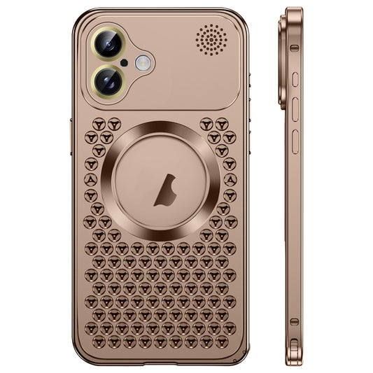 For iPhone 16 Spring Buckle MagSafe Magnetic Metal Aromatherapy Phone Case(Gold) - iPhone 16 Cases by PMC Jewellery | Online Shopping South Africa | PMC Jewellery | Buy Now Pay Later Mobicred