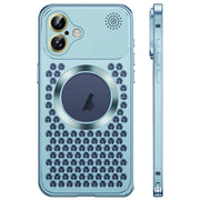 For iPhone 16 Spring Buckle MagSafe Magnetic Metal Aromatherapy Phone Case(Blue)