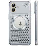 For iPhone 16 Spring Buckle MagSafe Magnetic Metal Aromatherapy Phone Case(Silver)