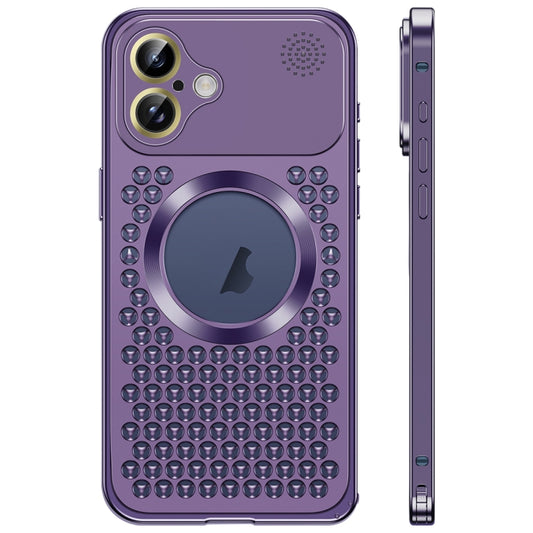 For iPhone 16 Spring Buckle MagSafe Magnetic Metal Aromatherapy Phone Case(Purple) - free shipping - PMC Jewellery - Order now!