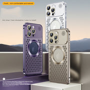 For iPhone 16 Pro Spring Buckle MagSafe Magnetic Metal Aromatherapy Phone Case(Silver)