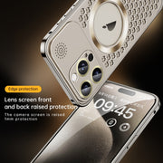 For iPhone 16 Pro Max Spring Buckle MagSafe Magnetic Metal Aromatherapy Phone Case(Grey)