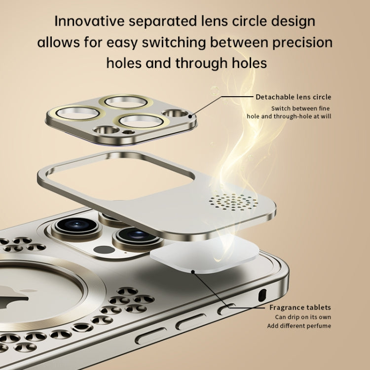 For iPhone 16 Spring Buckle MagSafe Magnetic Metal Aromatherapy Phone Case(Black)