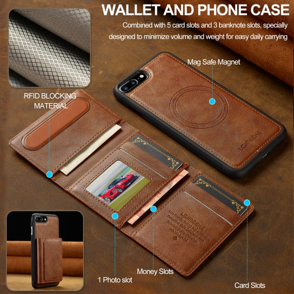 For iPhone 16e LC.IMEEKE L5 Series Detachable RFID Card Bag Magsafe Phone Case(Brown)