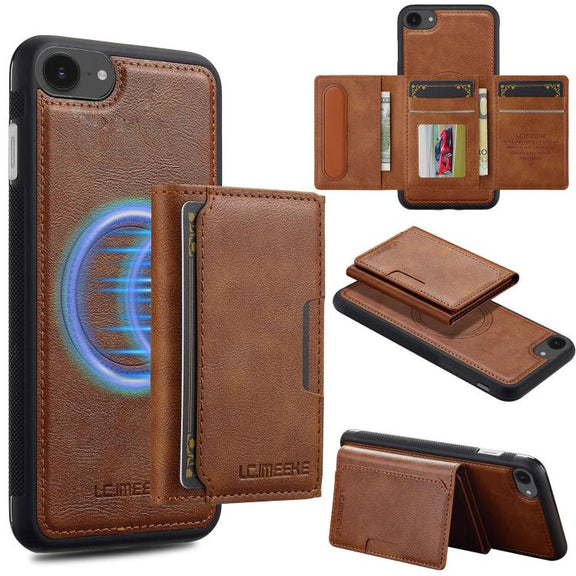 For iPhone 16e LC.IMEEKE L5 Series Detachable RFID Card Bag Magsafe Phone Case(Brown)