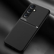 For Samsung Galaxy S25 5G Classic Tilt Strip Grain Magnetic PC Hybrid TPU Phone Case(Black)
