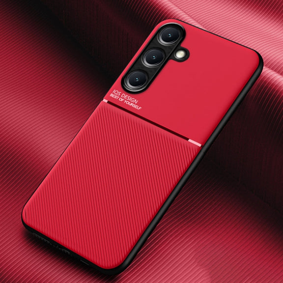 For Samsung Galaxy S25 5G Classic Tilt Strip Grain Magnetic PC Hybrid TPU Phone Case(Red)