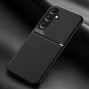 For Samsung Galaxy S25+ 5G Classic Tilt Strip Grain Magnetic PC Hybrid TPU Phone Case(Black)