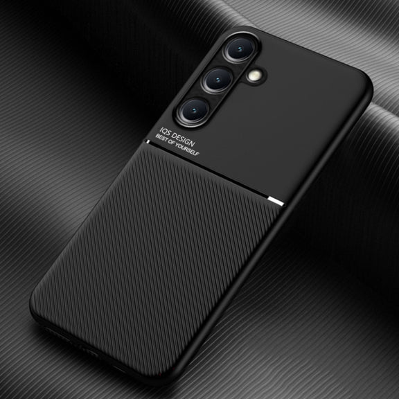 For Samsung Galaxy S25+ 5G Classic Tilt Strip Grain Magnetic PC Hybrid TPU Phone Case(Black)