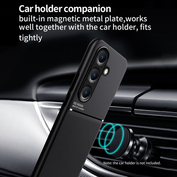 For Samsung Galaxy S25+ 5G Classic Tilt Strip Grain Magnetic PC Hybrid TPU Phone Case(Red)