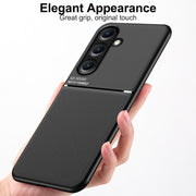 For Samsung Galaxy S25 Ultra 5G Classic Tilt Strip Grain Magnetic PC Hybrid TPU Phone Case(Black)