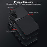 For Samsung Galaxy S25 Ultra 5G Classic Tilt Strip Grain Magnetic PC Hybrid TPU Phone Case(Black)