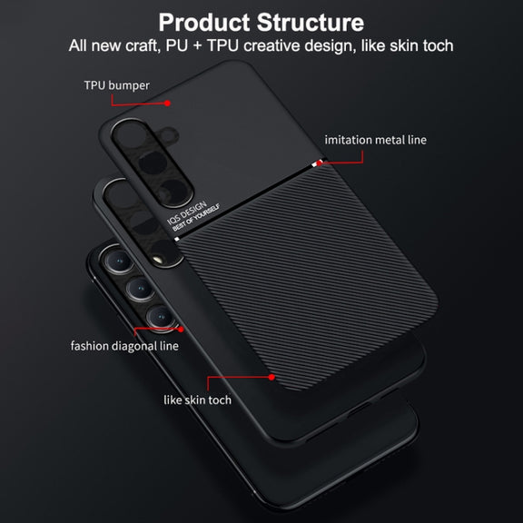 For Samsung Galaxy S25 Ultra 5G Classic Tilt Strip Grain Magnetic PC Hybrid TPU Phone Case(Black)