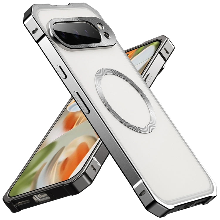 For Google Pixel 8 Pro Irregular Alloy Frame Fosted Translucent MagSafe Phone Case(Titanium) - Google Cases by PMC TechLife | Online Shopping South Africa | PMC TechLife | Buy Now Pay Later Mobicred